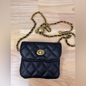 Elegant Black Quilted Mini Bag with Gold Chain